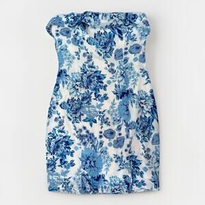 That's So Fetch Blue Floral Strapless Charms Mini Dress Size 2
